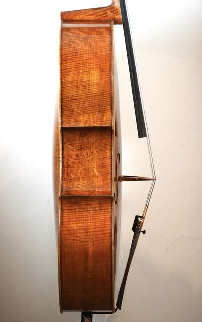 Finished cello, side view