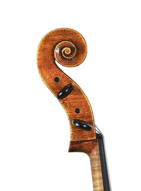 Finished cello, scroll front