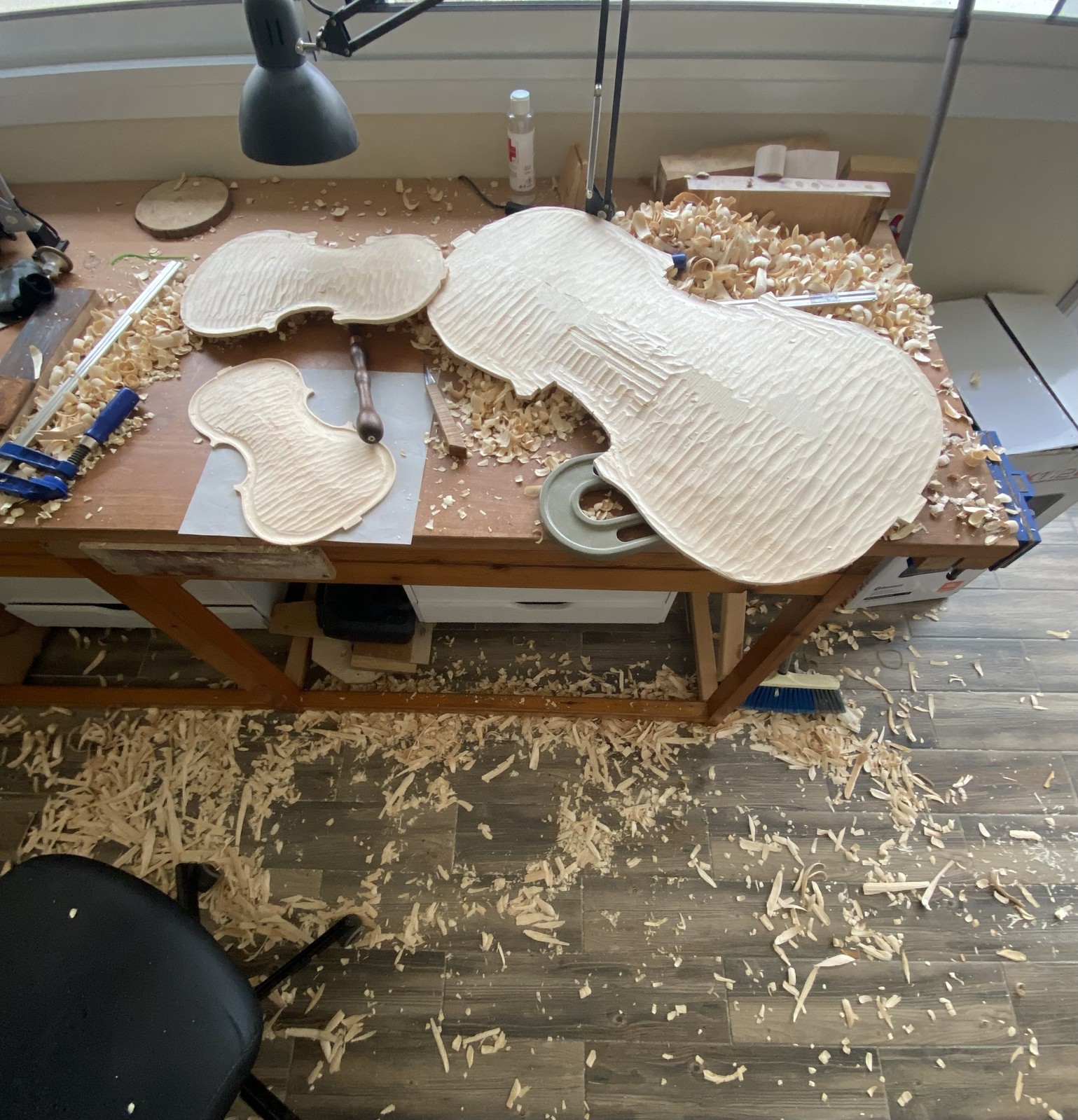 Carving the cello plates by hand