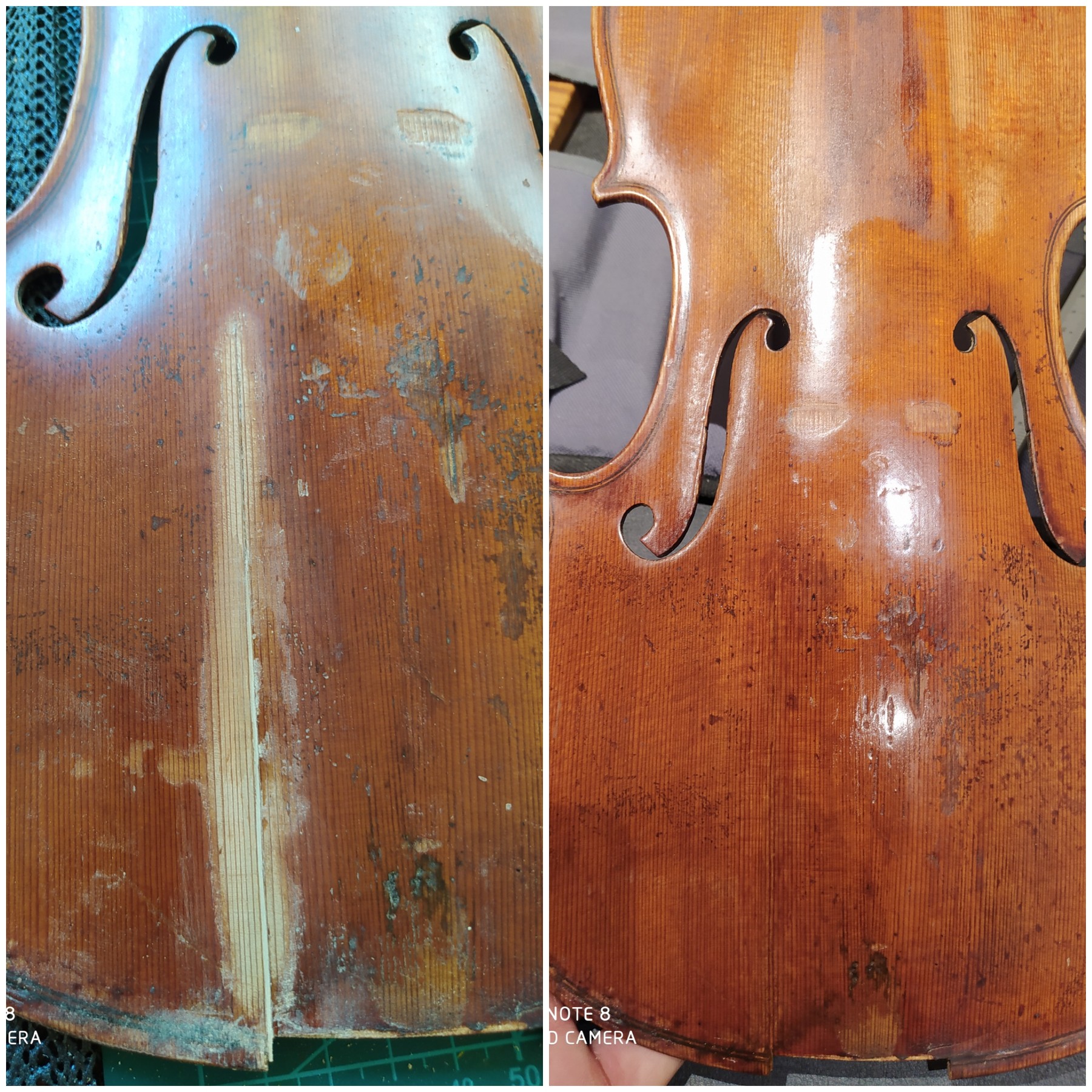 Crack repair and retouching, before and after