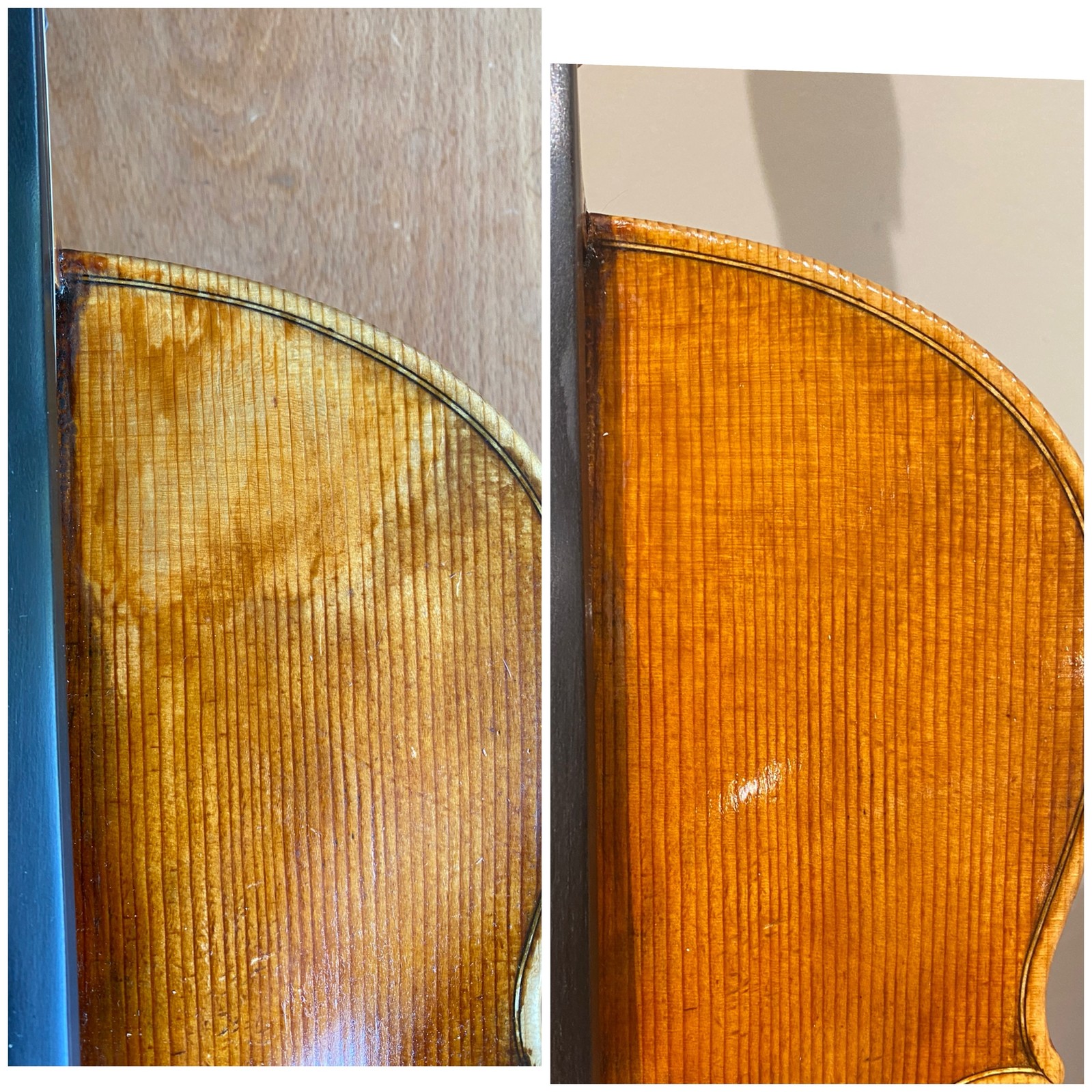 Retouching the upper corner, before and after